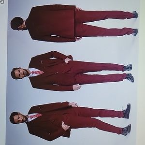 MYS Burgandy Men's 3 piece slim fit suit One button jacket vest pants tie M New…